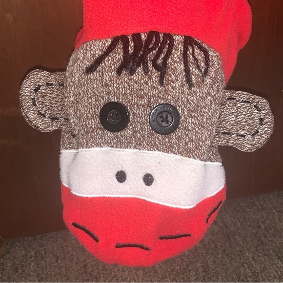 Women’s M NICK & NORA Red Fleece Sock Monkey One Piece Footed Pajamas Cute EXC - Picture 7 of 13